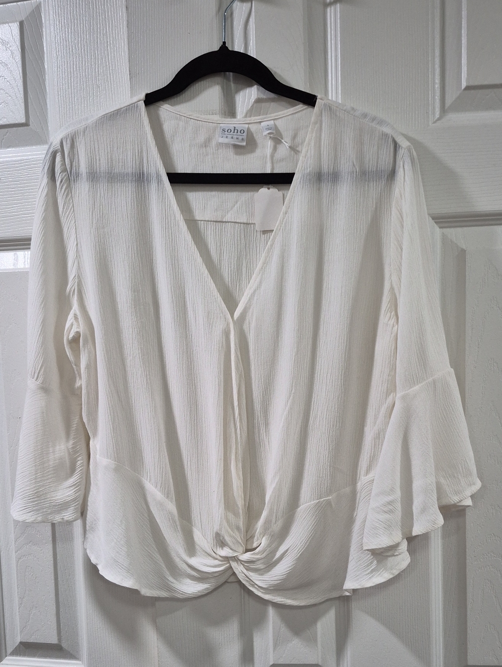 Soho Cream Twist-Front V-Neck Bell Sleeve Blouse
